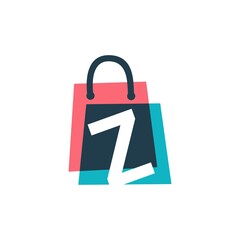 z letter shop store shopping bag overlapping color logo vector icon illustration