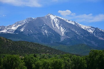 the picturesque twin summits of mount sopris on a sunny summer day in the rocky mountains, near carbondale, colorado  - obrazy, fototapety, plakaty