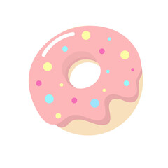 Sweet donut with pink glaze. Vector illustration in flat style.