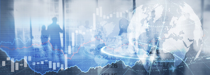 Global stock market trading. Background with 3D model of the globe