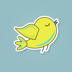 Cute bird sticker in pop art style.  Vector illustration.