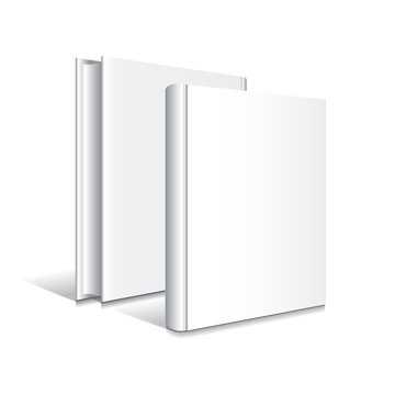 Blank white front-back standing hardcover book mockup template. Isolated on white background with shadow.