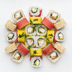sushi on the white background