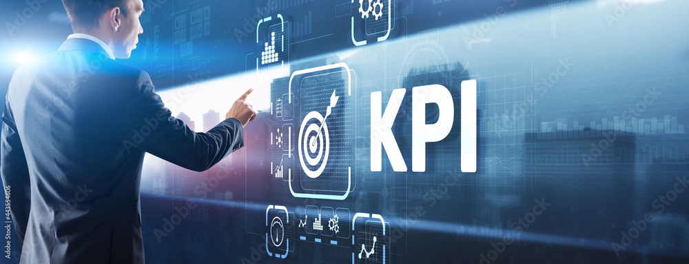 Poster kpi key performance indicator business internet technology concept on virtual screen