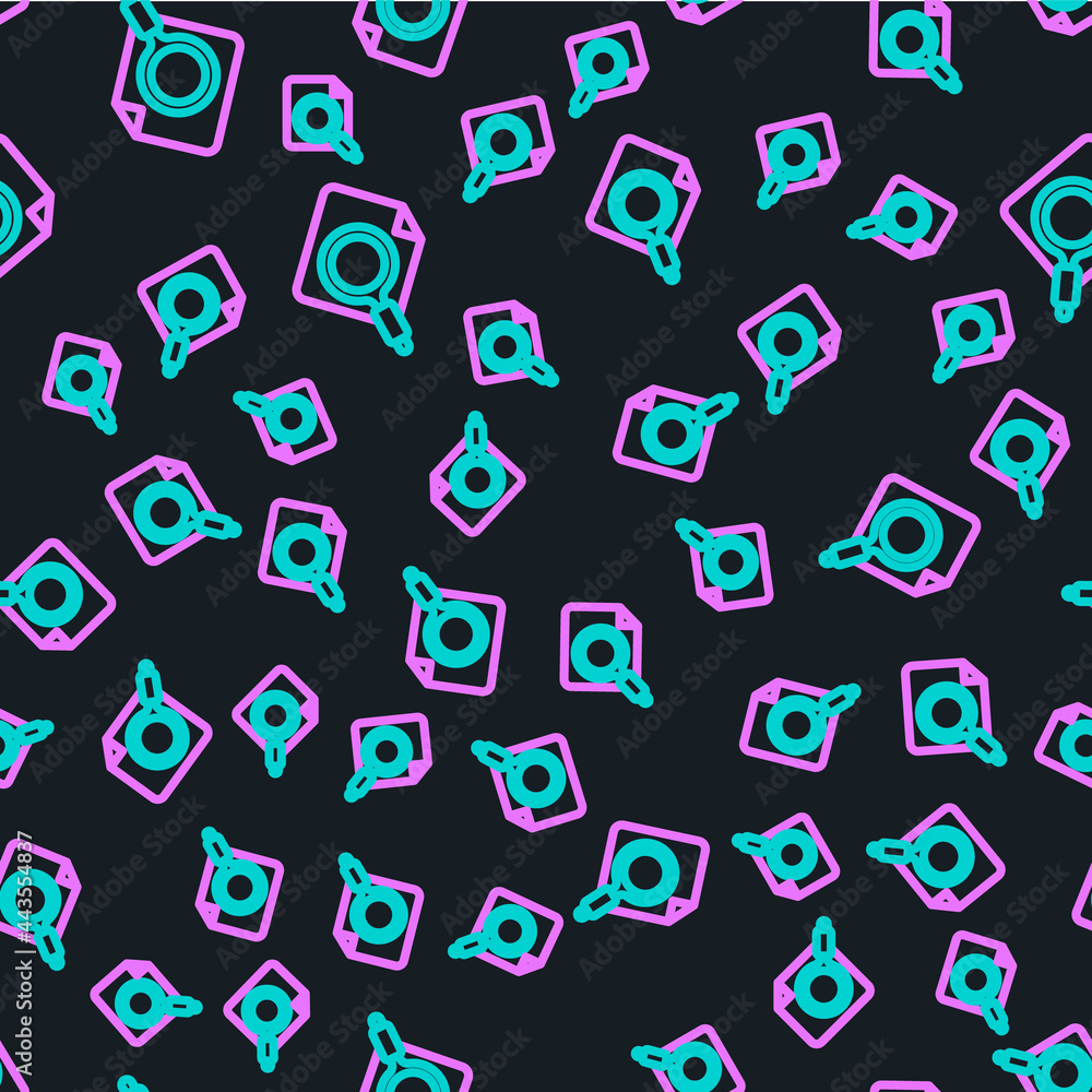 Poster line search concept with folder icon isolated seamless pattern on black background. magnifying glass