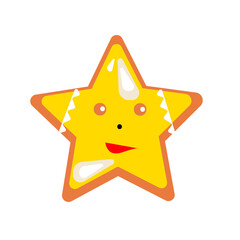 Gingerbread star with decor isolated on a white background.Vector illustration.Gingerbread dessert can be used in textiles,Christmas designs,postcards.