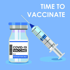 Covid-19 Coronavirus concept. vaccine vial and syringe. quarantine from Wuhan novel coronavirus. pandemic covid-19 outbreak. isolated icon. flat vector illustration