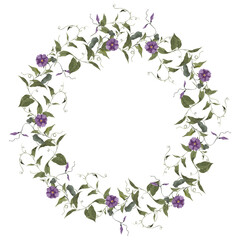 Fototapeta premium Watercolor vintage illustration. Retro wreath with wildflowers, forest herbs, isolated on white background