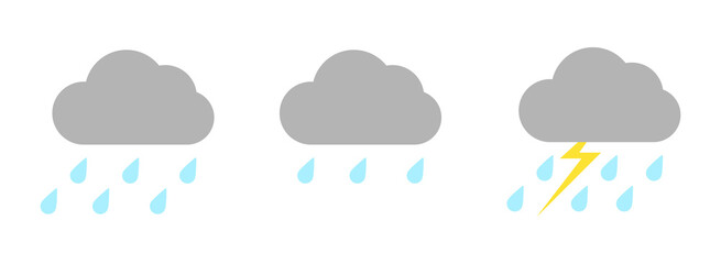 Obraz premium Set with different weather icons. Icons of cloud and rain on a white background. Cloudy vector logo with rain and ligntning. 