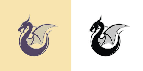 Silhouette of a dragon spreading its wings design logo icon © andhikajudy