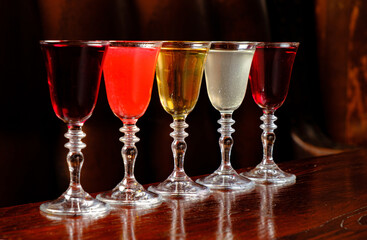 Colorful cocktails on the bar table in restaurant