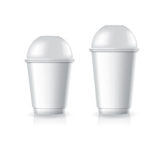 Blank white paper-plastic coffee-tea cup with clear dome lid in small and medium size mockup template.