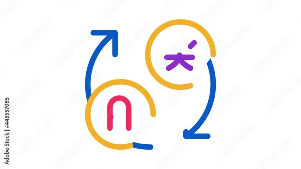 Poster language translation arrows icon animation. color refresh round arrows and international letters in 