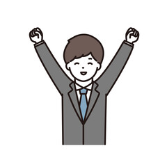 笑顔でガッツポーズをするビジネスマンのイラスト