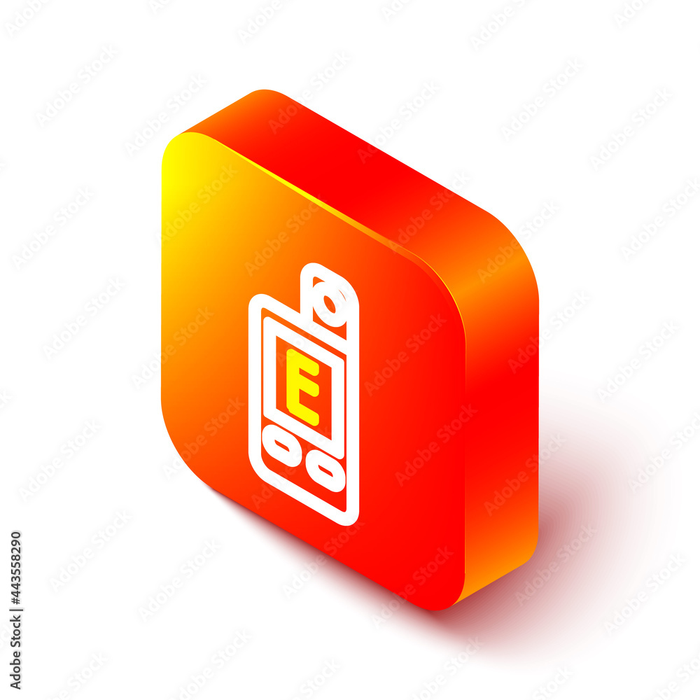 Poster Isometric line Light meter icon isolated on white background. Hand luxmeter. Exposure meter - a device for measuring the brightness. Orange square button. Vector