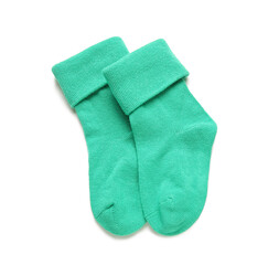 Baby socks on white background