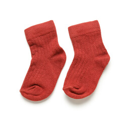 Baby socks on white background