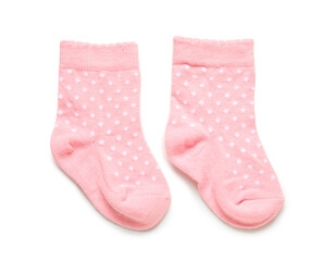Baby socks on white background