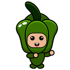 Dabbing style green pepper mascot costume vector cartoon character is perfect for posters, printed fabrics, children's clothes