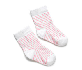 Baby socks on white background