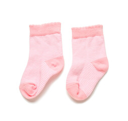 Baby socks on white background
