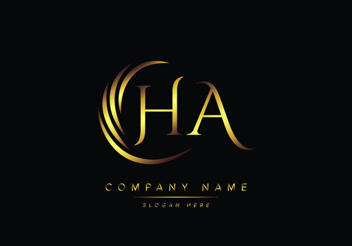 alphabet letters HA monogram logo, gold color elegant classical