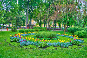 The colorful flower beds in Taras Shevchenko Park, Kyiv, Ukraine