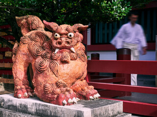 Okinawa Lion Statue in Temple Traditional Art culture Ryukyu Okinawa Island Japan - obrazy, fototapety, plakaty