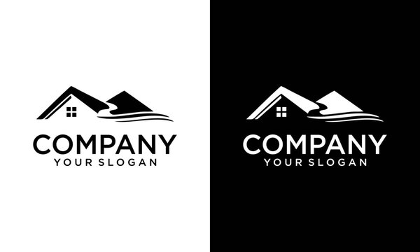 Real Estate House Mountain Logo Template, Home And Mountain Logo Design Vector Modern