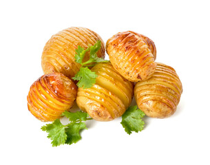 Baked potato with parsley on white background