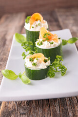cucumber with cream cheese and smoked salmon