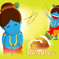 Illustration of Hindu festival janmashtami with Lord Krishna in religious festival
