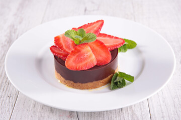 delicious chocolate cake with strawberry