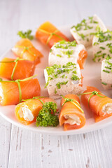 canape roll ups- smoked salmon and cream cheese