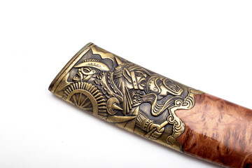 Beautiful patterns on the katana saber on the handle and protective case, close-up