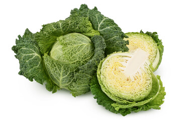 Savoy cabbage with half isolated on white background with clipping path and full depth of field
