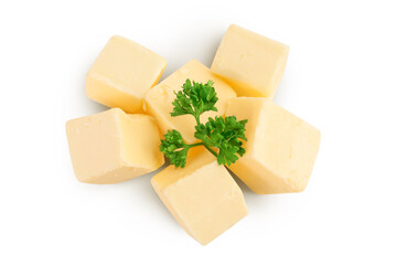 butter cubes isolated on white background with clipping path and full depth of field. Top view....