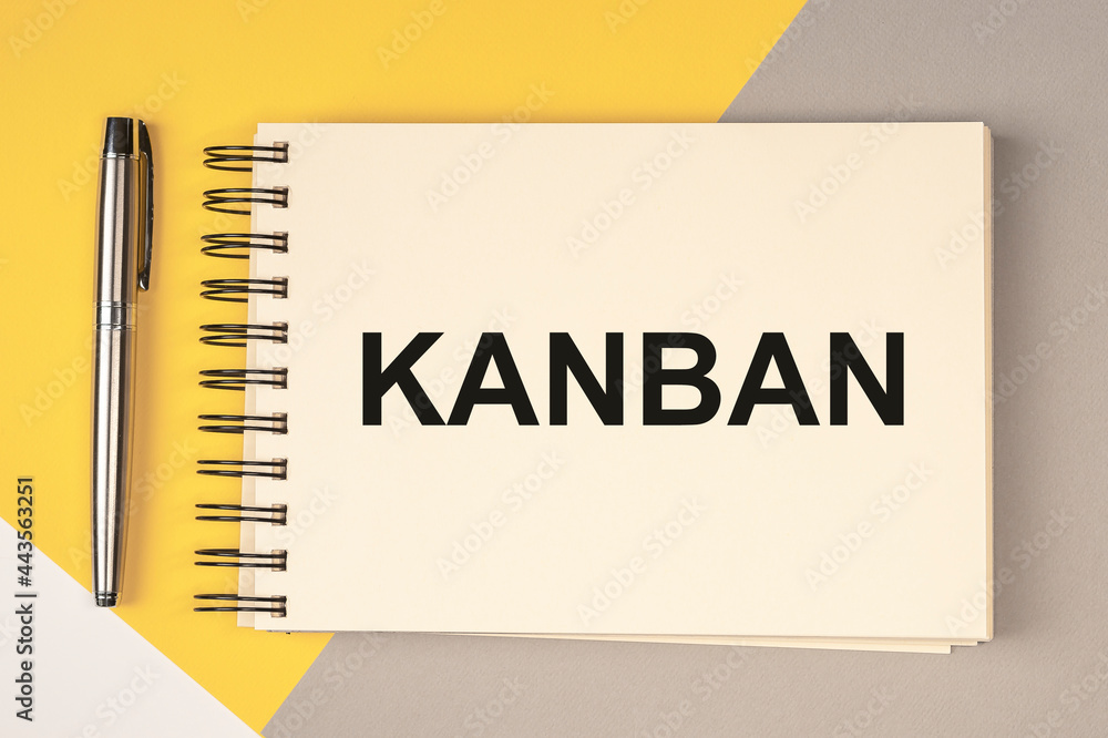 Poster kanban or lean method in management concept. word on notebook.