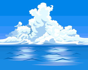 海上の入道雲のイラスト（空にグラデーションあり）