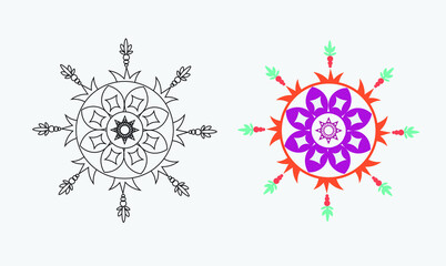 Floral Outline and colored mandala design
