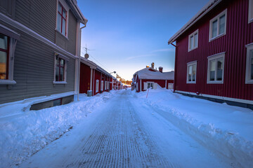 Luleå - February 11, 2021: The old town of Gammelstaden in Luleå, northern Sweden