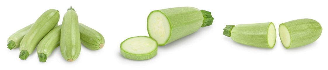 zucchini or marrow isolated on white background with clipping path and full depth of field, Set or collection