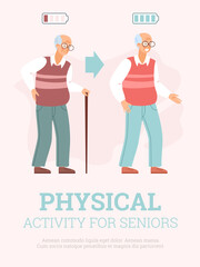 Physical activity for seniors banner template, flat vector illustration.
