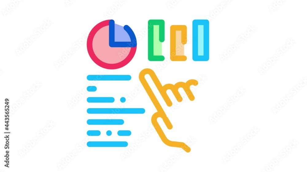 Poster statistician assistant hand icon animation. color manager hand gesture pointing on statistic infogra