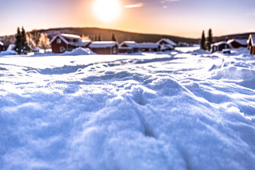 Winter landscape of the town of Jukkasjärvi, Sweden