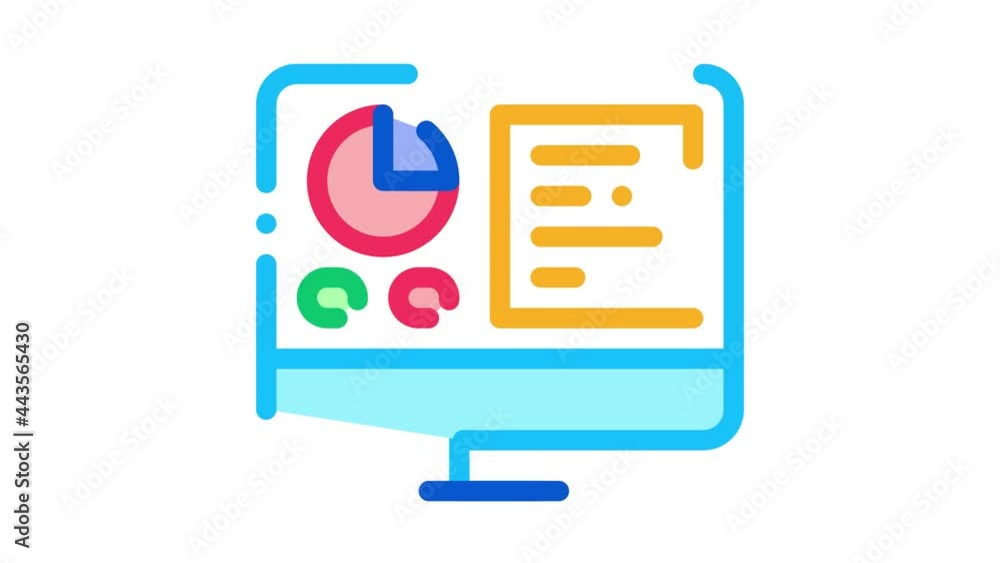 Aufkleber analytics on computer screen icon animation. color statistician report on computer display with info