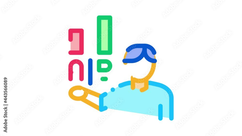 Poster statistician assistant man icon animation. color human manager analytic worker silhouette compare gr