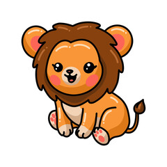 Obraz premium Cute little lion cartoon sitting