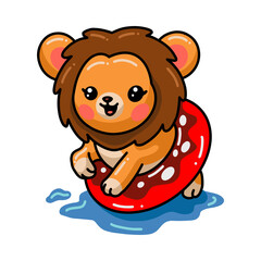 Cute baby lion cartoon with inflatable ring