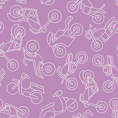 Fototapeta na wymiar Motorbike - Vector background (seamless pattern) of motorcycle, bike, chopper, scooter and other transportation for graphic design